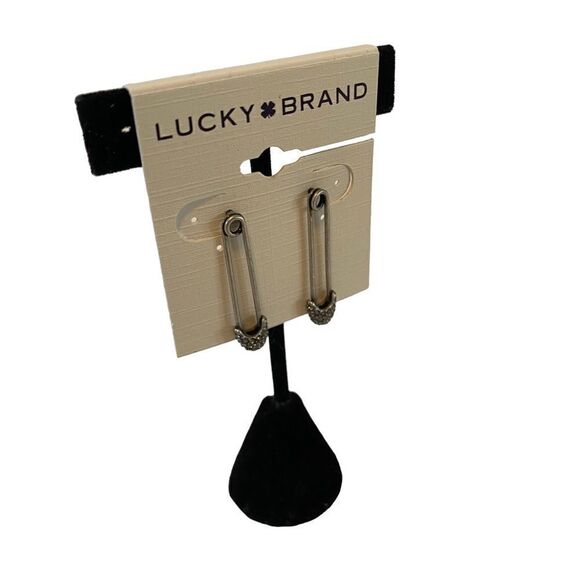 Lucky Brand Gun Metal & Pave Crystal Safety Drop Earrings. - Picture 2 of 5